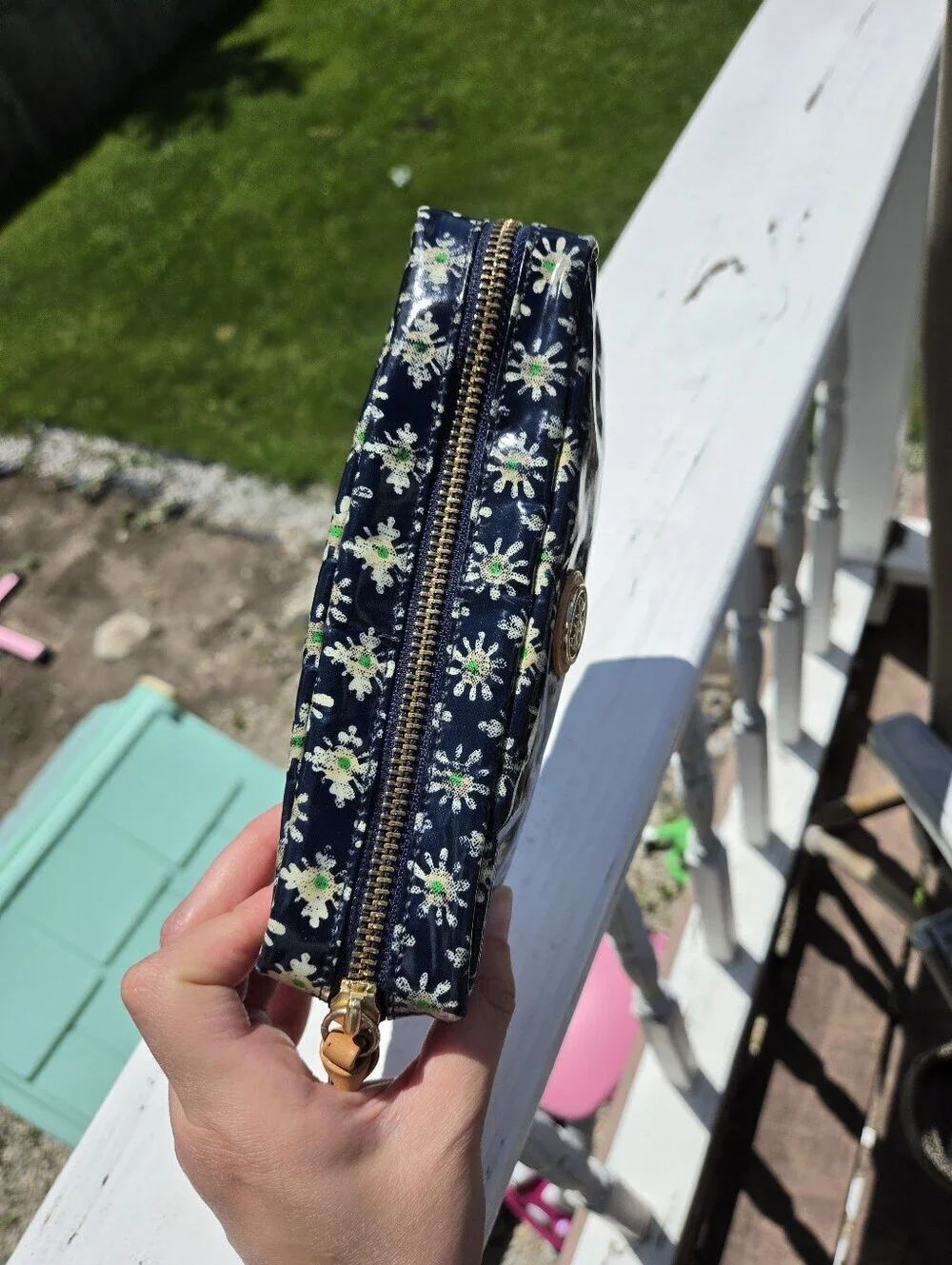 Tory Burch Kerrington Cosmetic Case Navy Happy Time Floral Makeup Pouch Travel B